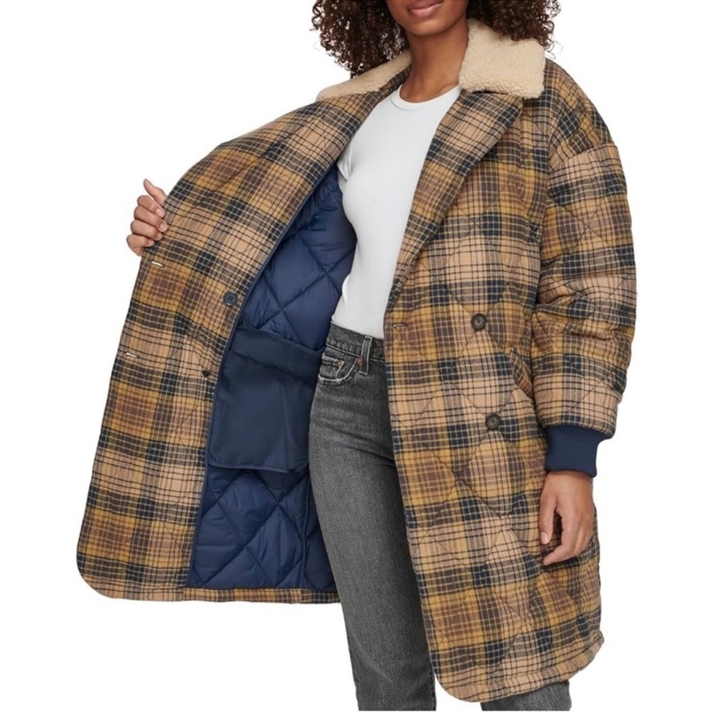 Levi’s Quilted Plaid Double Breasted Fleece Jacket with Cream Collar L - Picture 4 of 15